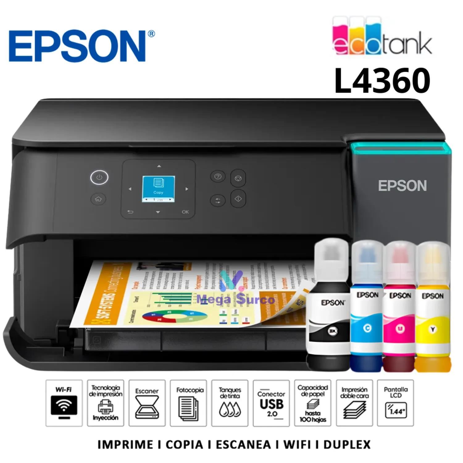 Impresora Multifuncional Epson EcoTank L4360 Dúplex WiFi - Negro